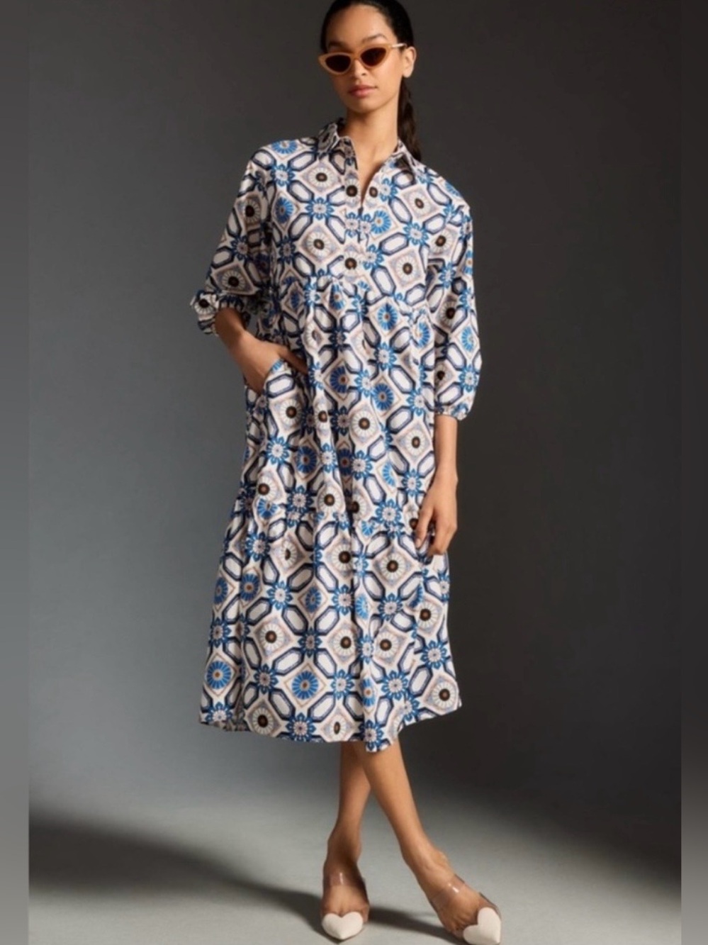 Anthropologie The Bettina Tiered Shirt Dress by Maeve